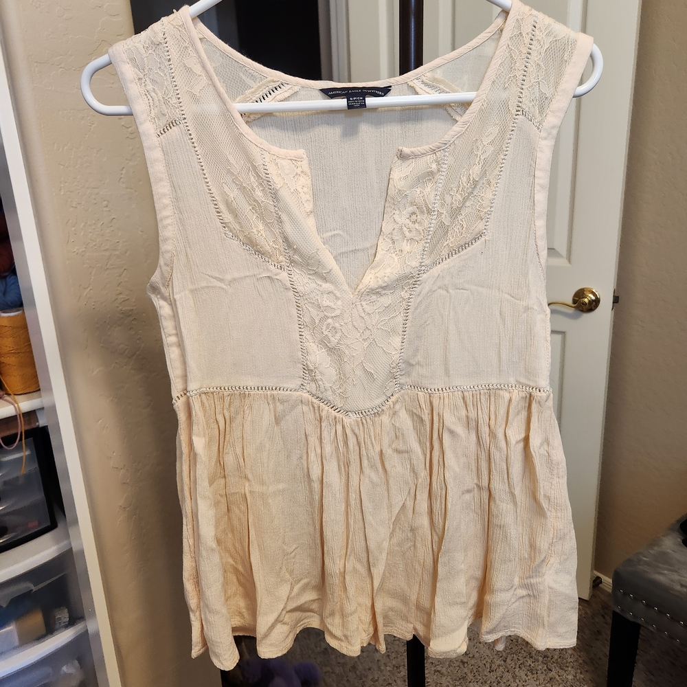 American Eagle Outfitters Ivory Lace Detail Blouse